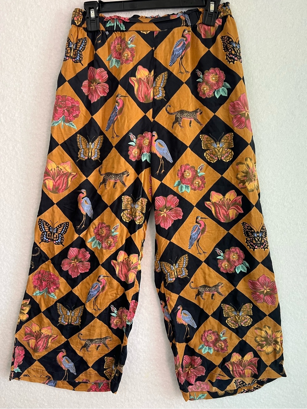 Printfresh Mustard and Black Floral & Wildlife Wide-Leg pajama Bottoms